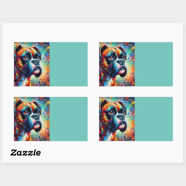 Impressionist Pop Art Boxer Dog Organization Rectangular Sticker (Sheet)