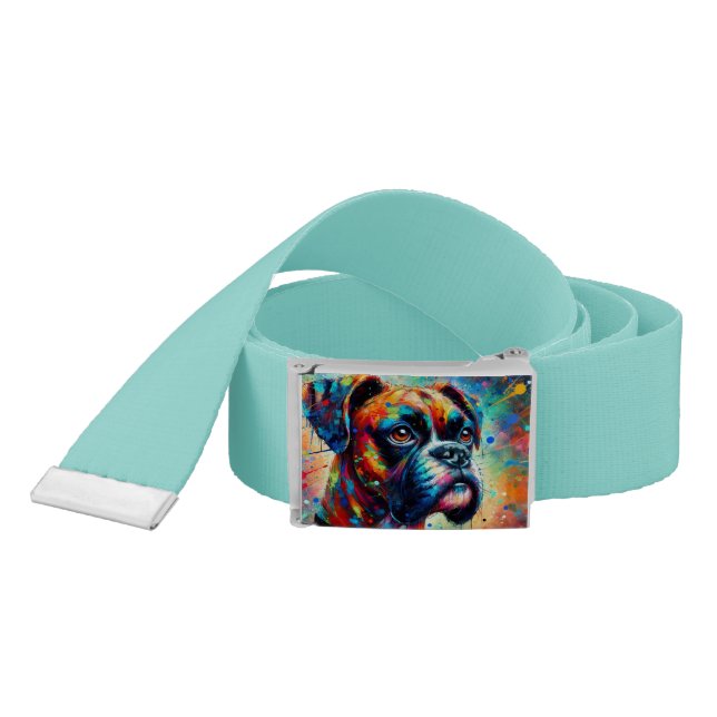 Impressionist Pop Art Boxer Dog Teal Green Blue Belt (Snake)