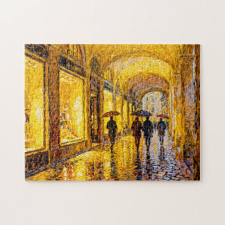 Impressionist Rainy City Evening with Soft Reflect Jigsaw Puzzle