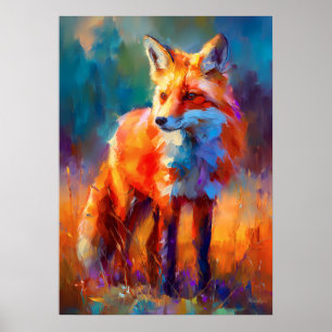 Impressionist Red Fox Wildlife Painting Poster