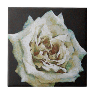 Impressionist Rose Isolated On Black Ceramic Tile
