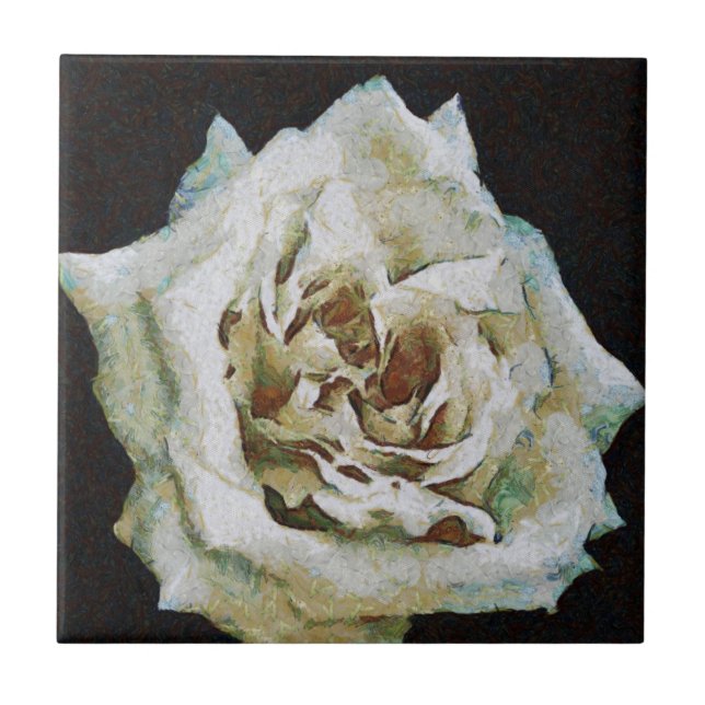 Impressionist Rose Isolated On Black Ceramic Tile (Front)