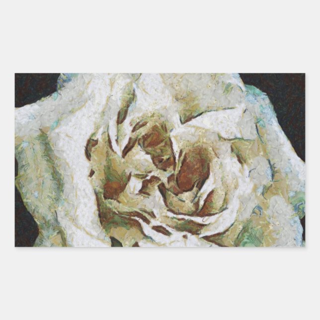 Impressionist Rose Isolated On Black Rectangular Sticker (Front)