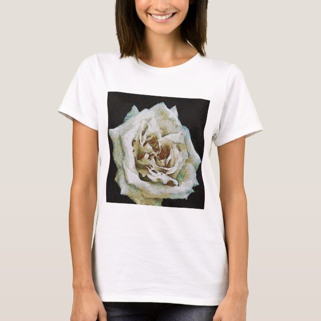 Impressionist Rose Isolated On Black T-Shirt (Front)