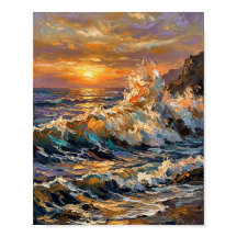 Impressionist Seascape: Crashing Ocean Waves at Su
