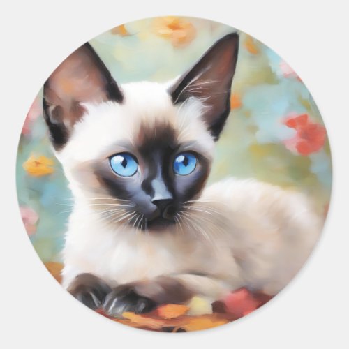 Impressionist Siamese Portrait Classic Round Sticker