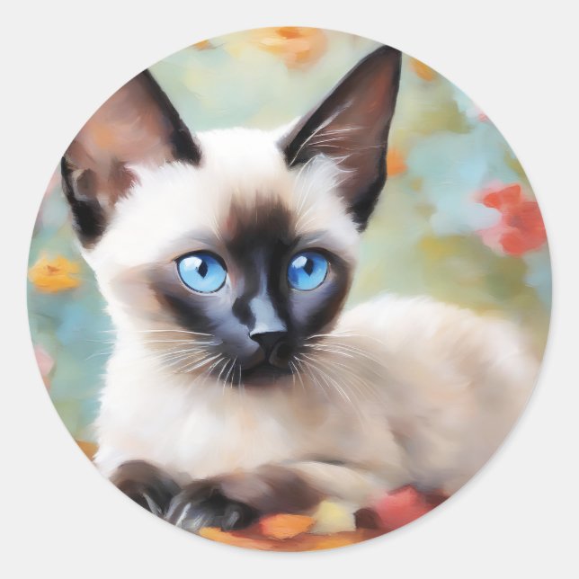 Impressionist Siamese Portrait Classic Round Sticker (Front)
