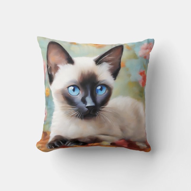 Impressionist Siamese Portrait Throw Pillow (Front)