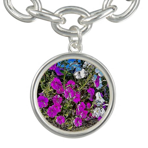 Impressionist Style Pretty Purple Petunias Floral Bracelet