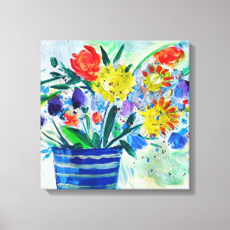 Impressionist-style vase of flowers canvas print