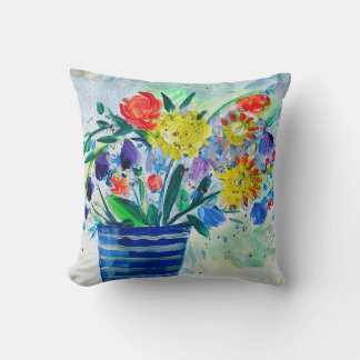 Impressionist-style vase of flowers throw pillow