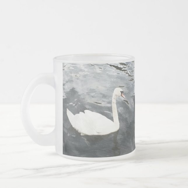 Impressionist Swan Frosted Glass Coffee Mug (Left)