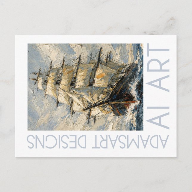Impressionist Tall Ship at Sea Nautical Art Postcard (Front)