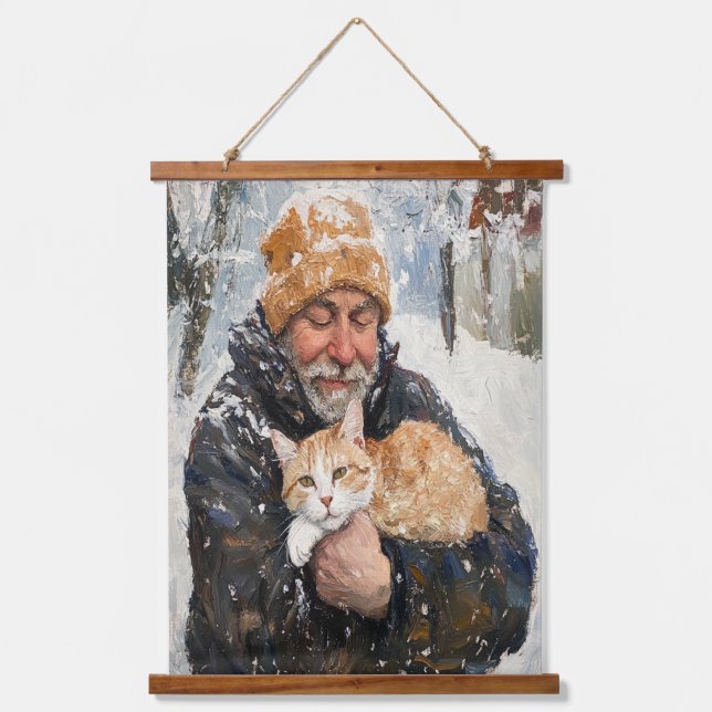  Impressionist Tapestry – Old Man and Cat in Snow (Front)