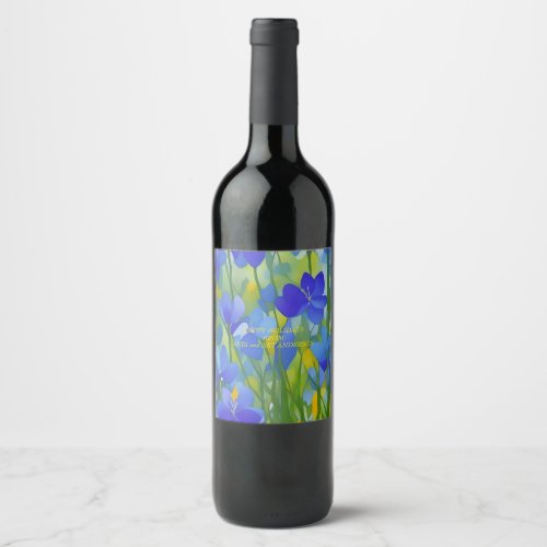 Impressionist Texas Bluebonnets Wine Label