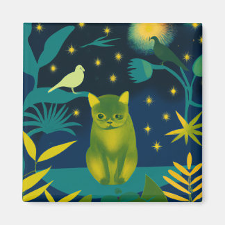 Impressionist Tropical Cat Painting Magnet