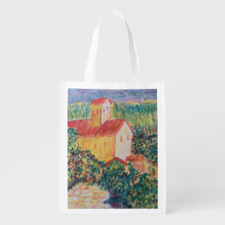 Impressionist view of house in spring grocery bag