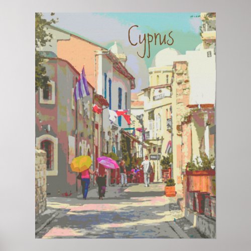 Impressionist Vintage Streets of Cyprus Travel Poster