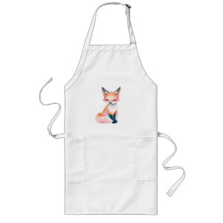 Impressionist Watercolor Fox with Mushrooms Long Apron