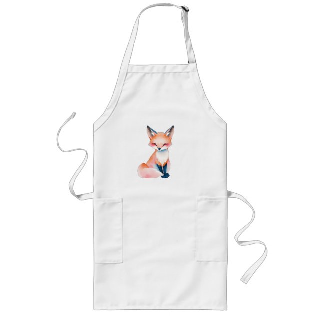 Impressionist Watercolor Fox with Mushrooms Long Apron (Front)