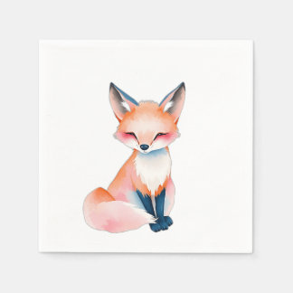 Impressionist Watercolor Fox with Mushrooms Napkins
