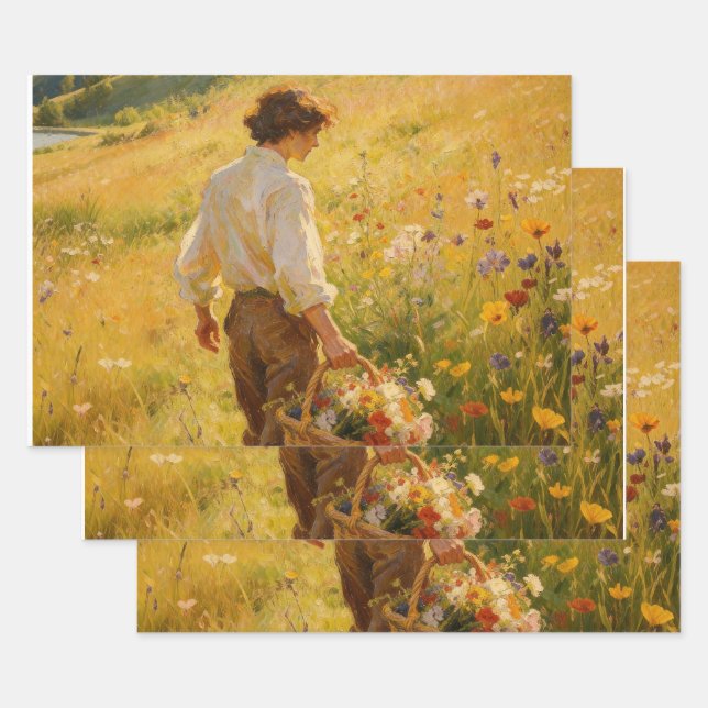 Impressionist Wildflower Picking  Wrapping Paper Sheets (Set)