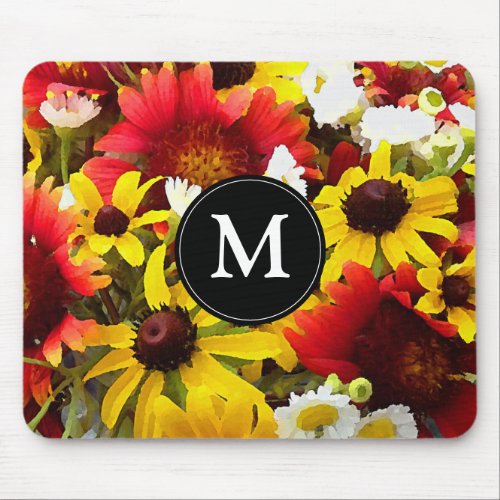 Impressionist Wildflowers with Monogram Mouse Pad