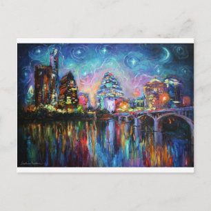 Impressionistic Austin City downtown painting Postcard