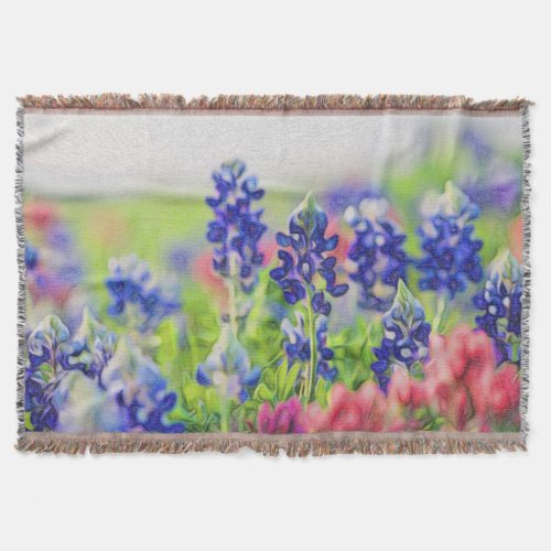 Impressionistic Bluebonnet Design Throw Blanket