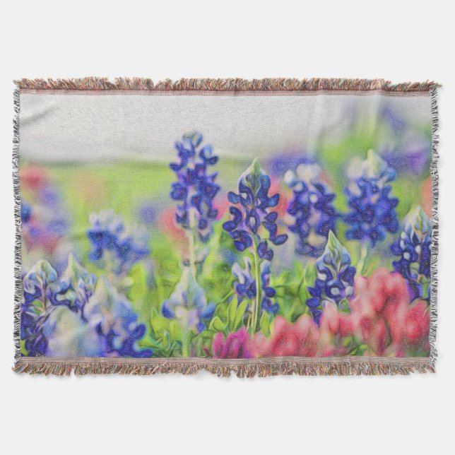 Impressionistic Bluebonnet Design Throw Blanket (Front)