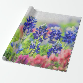 Impressionistic Bluebonnet on Linen Wrapping Paper