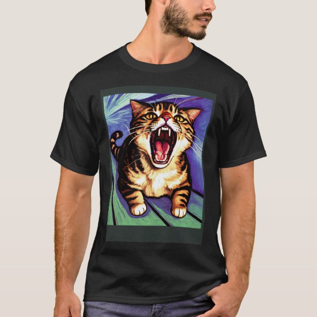 Impressionistic  Cat Screaming Impressionism Cats  T-Shirt (Front)