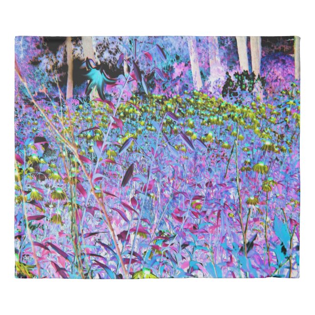Impressionistic Chartreuse and Aqua Garden Flowers Duvet Cover (Front)