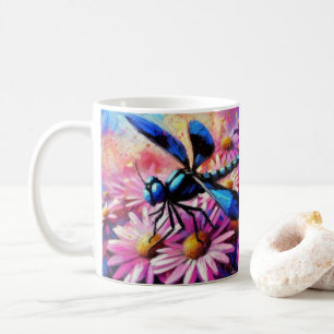 Impressionistic Dragonfly On Pink Daisies Floral Coffee Mug