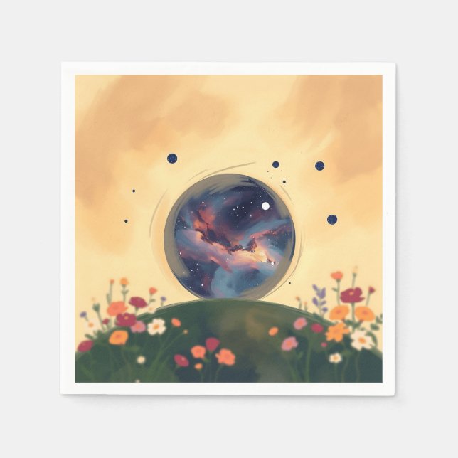 Impressionistic Galaxy with Blooming Garden Napkins (Front)