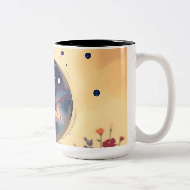 Impressionistic Galaxy with Blooming Garden Two-Tone Coffee Mug (Right)
