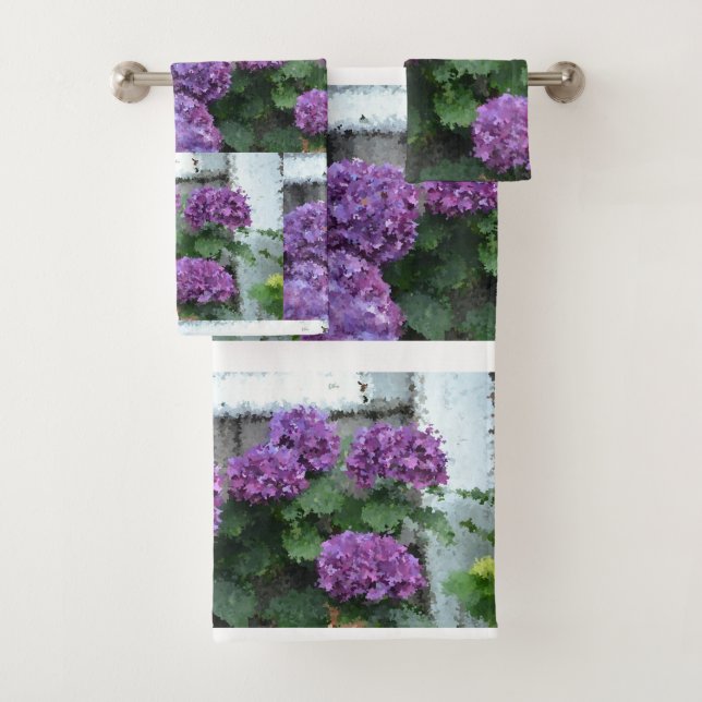 Impressionistic Hydrangea Bath Towel Set (Insitu)