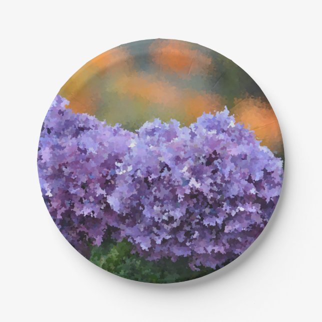 Impressionistic Hydrangea Paper Plate (Front)