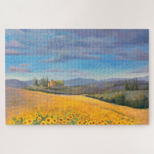 Impressionistic Italy Sunflower Field Oil Painting Jigsaw Puzzle