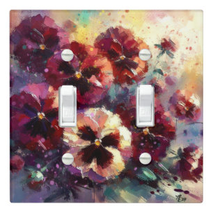 Impressionistic Maroon Pansies Floral Painting Light Switch Cover
