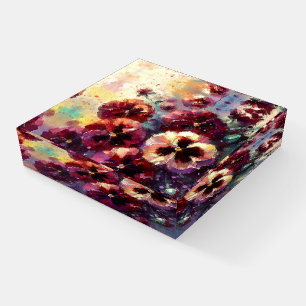 Impressionistic Maroon Pansies Floral Painting Paperweight