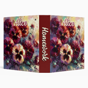 Impressionistic Maroon Pansies Personalized 3 Ring Binder