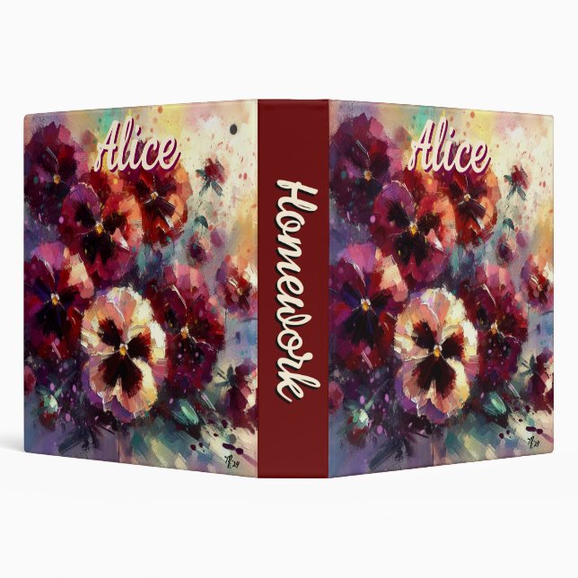 Impressionistic Maroon Pansies Personalized 3 Ring Binder (Background)