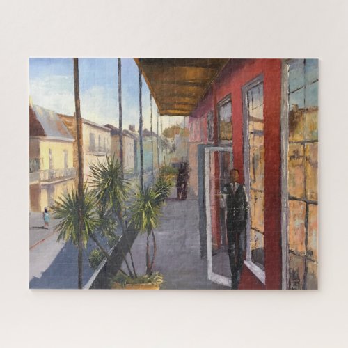 Impressionistic New Orleans Balcony Scene Painting Jigsaw Puzzle