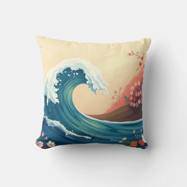 Impressionistic Ocean Wave Throw Pillow (Front)