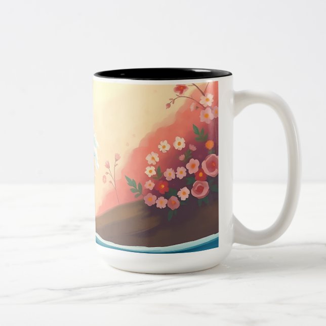 Impressionistic Ocean Wave Two-Tone Coffee Mug (Right)
