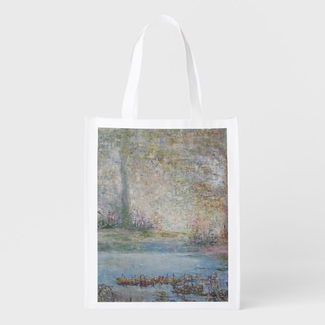 Impressionistic Pink and Blue Swamp Reusable Grocery Bag (Front)