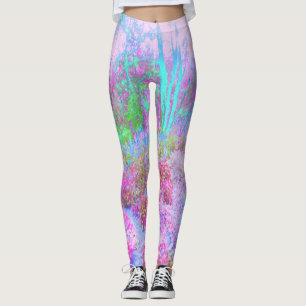 Impressionistic Pink and Turquoise Abstract Garden Leggings