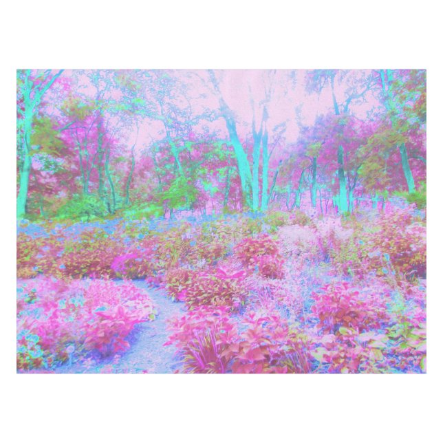 Impressionistic Pink and Turquoise Abstract Garden Tablecloth (Front (Horizontal))