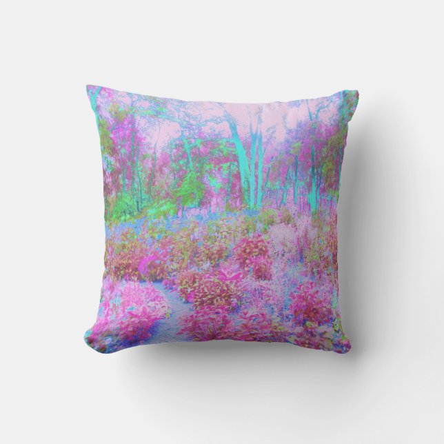 Impressionistic Pink and Turquoise Abstract Garden Throw Pillow (Front)